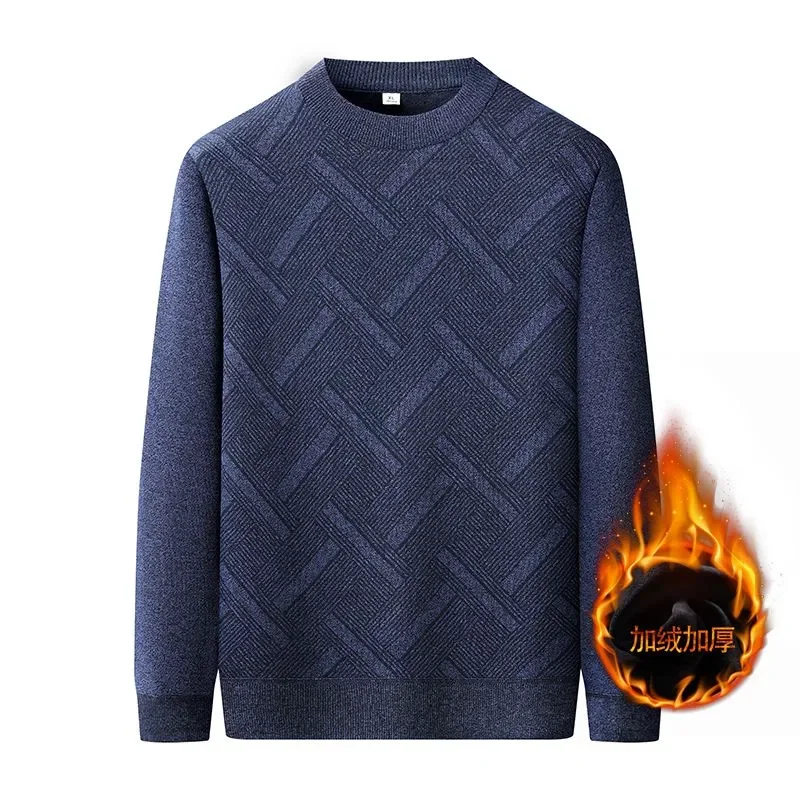 Бархатный зимний утепленный свитер для пожилых людей среднего возраста с круглым вырезом, теплый свободный низ для мужчин среднего возраста, вязаный