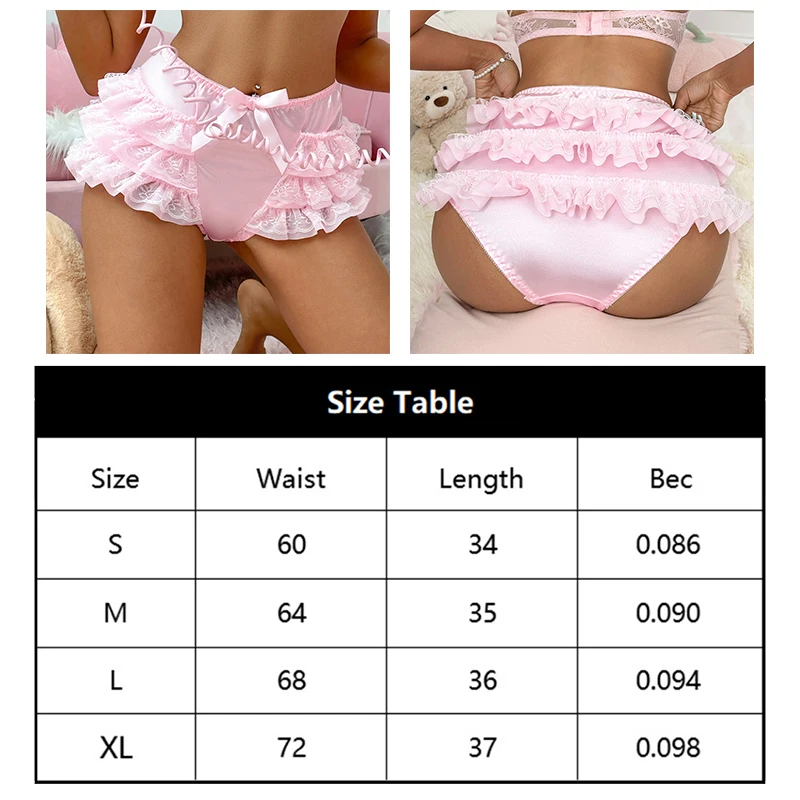 1 Stück Damen-Shorts aus rosa Spitze mit elastischem Einsatz und Schleifendetail, mehrlagige, gerüschte Damenunterwäsche – Detail 1