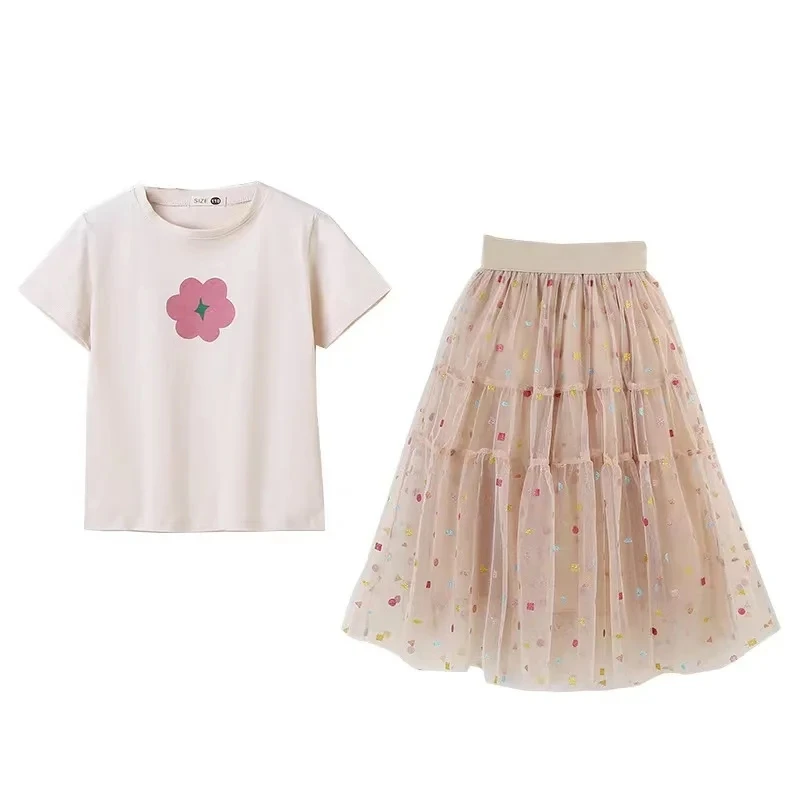 Fashion Girls Dress Summer Kids Outfits T-shirt + Dress 2PCS School Casual Children Short Sleeve Dresses For Girl Teen 4-12 Year image 6