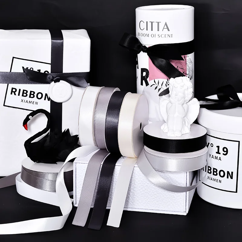 

YAMA 100yards Double Face Satin Ribbon 13 16 19 mm Black Red White Silver for Wedding Decoration Handmade Flowers Gifts