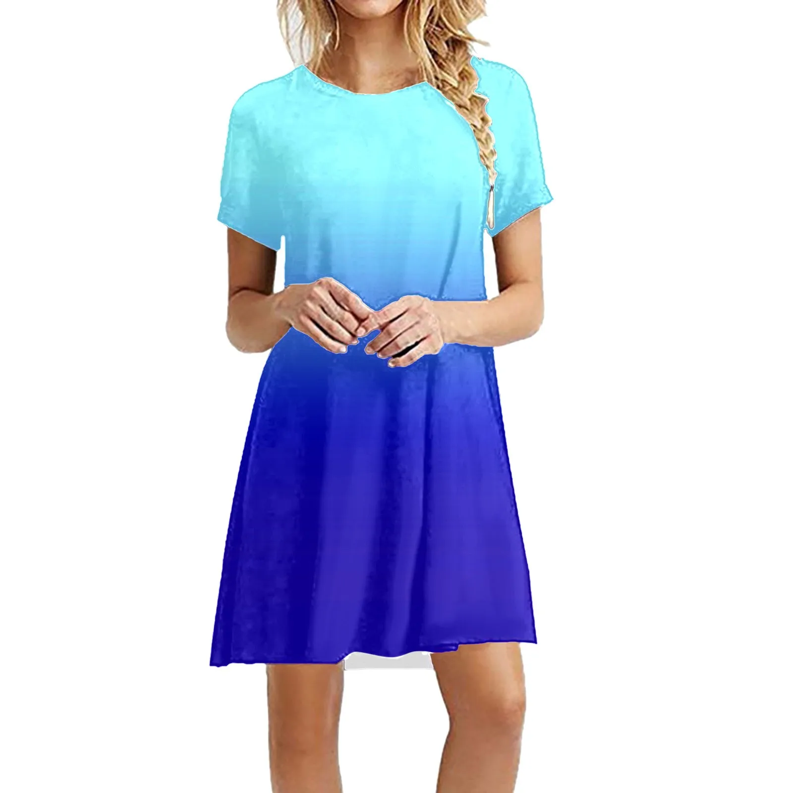 

Summer Dresses for Women 2024 O Neck Short Sleeve Swing Dress Loose Fashion Flowy Cute Swing Tunic Dress Female Casual Dresses