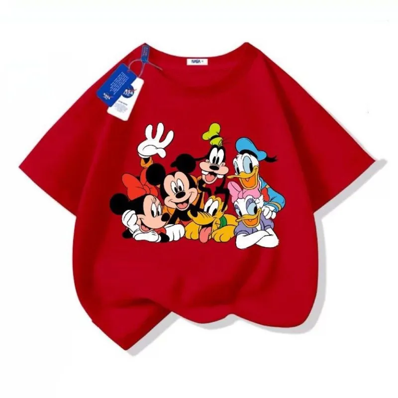 تي شيرت ديزني كارتون ميكي دونالد داك بأكمام قصيرة للأولاد والبنات، قميص صيفي عصري فضفاض.