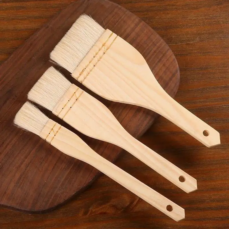 Flat Wool Basting Brush Soft No Shed Bristle Heat Resistant Food Grade Brush for Grilling Baking BBQ Daily Home Cooking