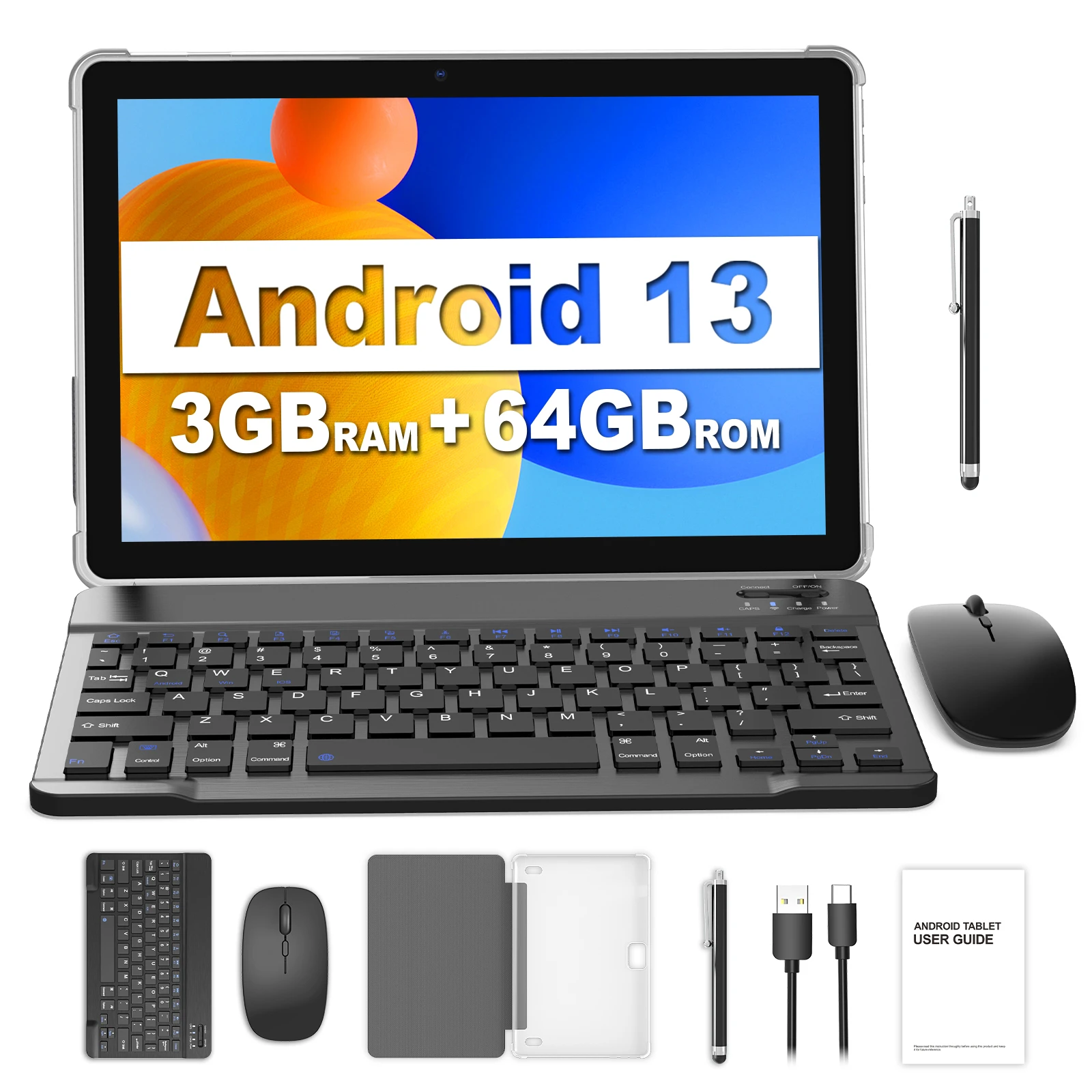 

Android 13 tablet, 10-inch screen, quad-core processor, 7GB (3G+4G memory extension) RAM, 64GB ROM, Bluetooth, WiFi, dual camera