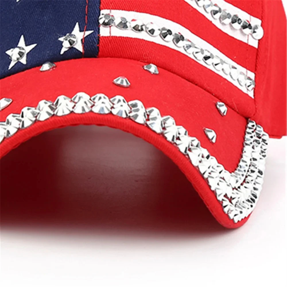 Męskie damskie do koszykówki czapka USA flaga diament nit marki Snapback Unisex regulowane Rap Rock kapelusze moda Gorras