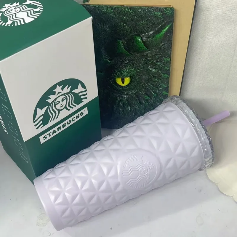 Vaso Starbucks Aesthetic Lavender Diamond de 500 ml, Elegante Taza Morada Mate con Tapa de Cristal, Perfecta para Café Helado y Té de Burbujas