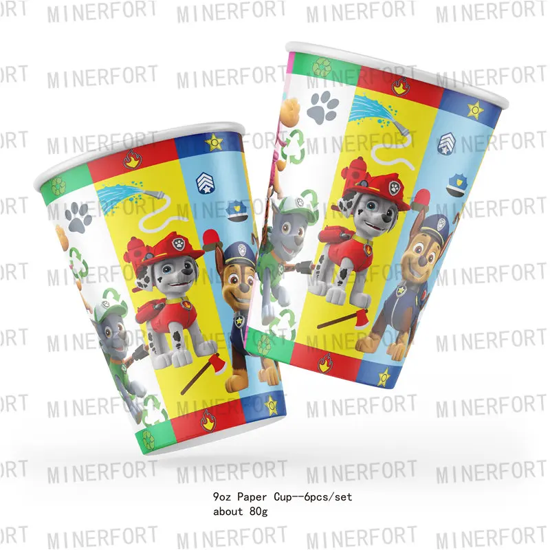 Paw Patrol Marshall Party Disposable Tableware Supplies Paper Plates Cup Napkins Dogs Birthday Banner Decoration Baby Shower Toy