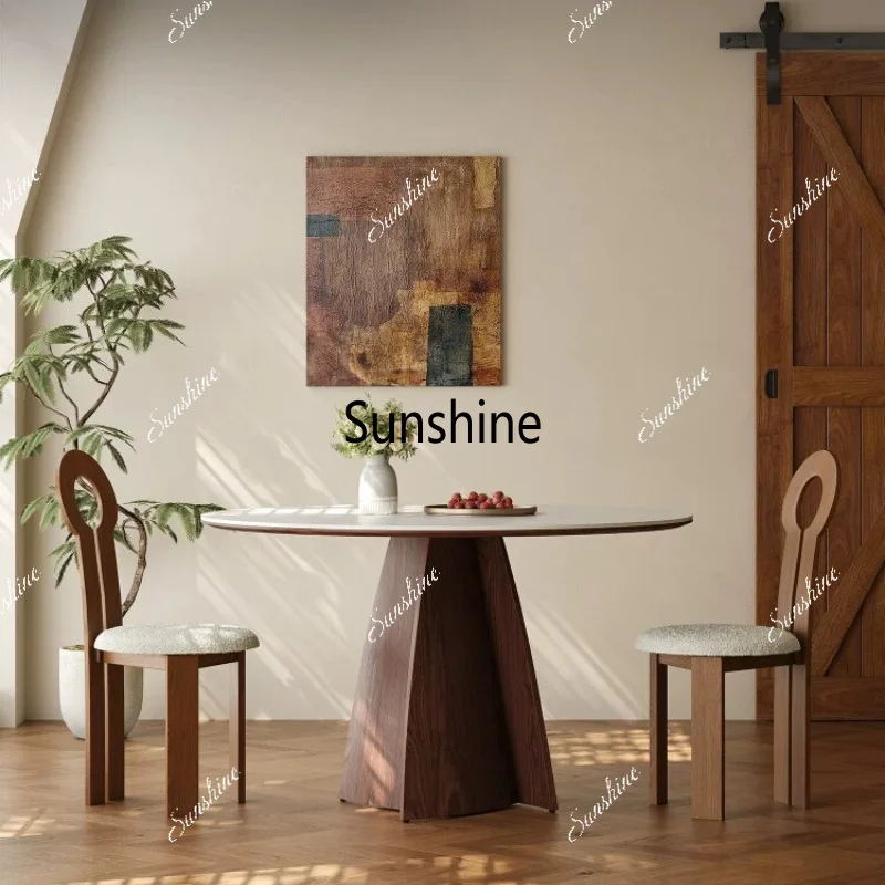 Italian round rock slab dining table Household medieval style high-end restaurant dining table