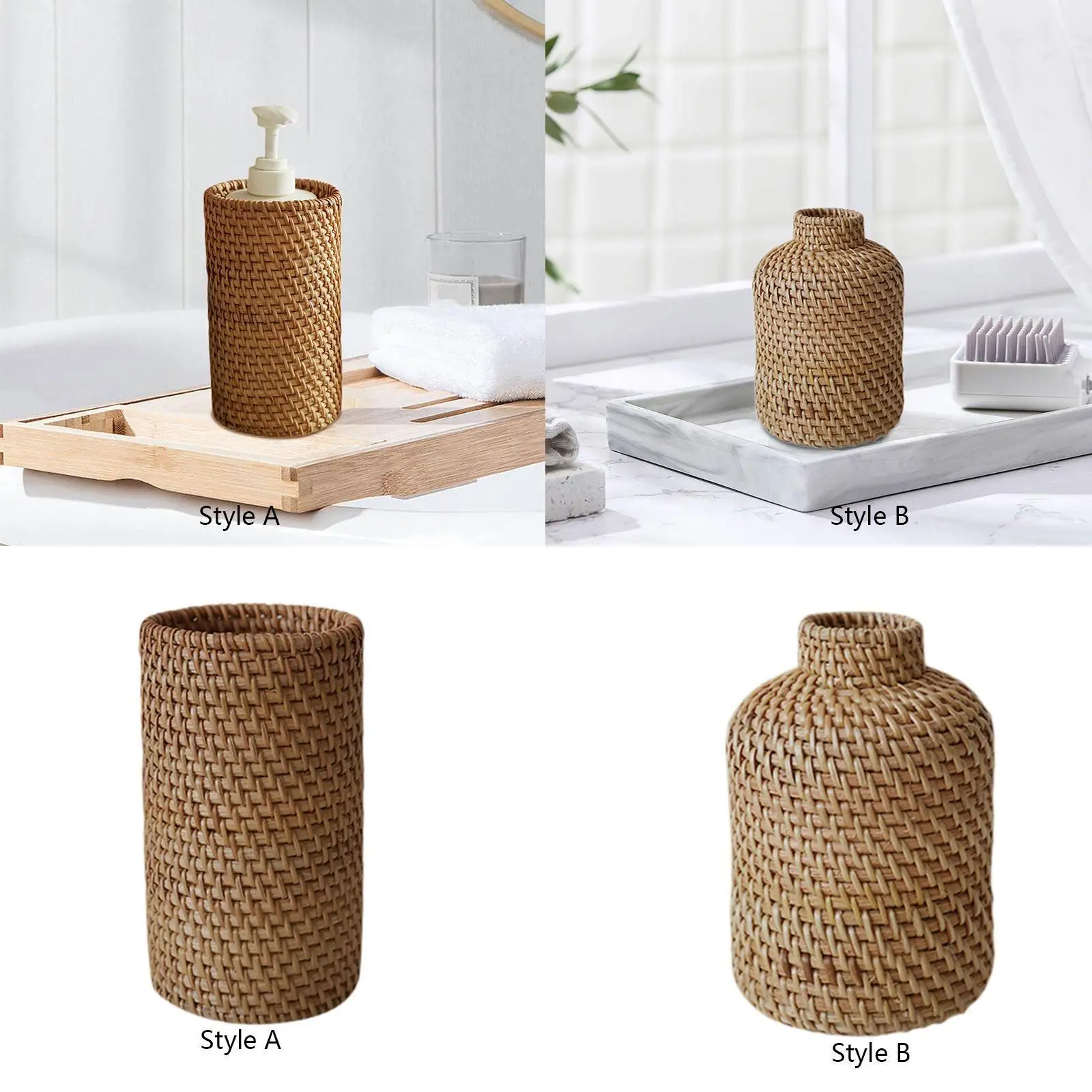 

Rattan Flower Vase Organizer Storage Holder Woven Plant Pot Decoration Ornaments for Desktop Wedding Party Office Fireplace