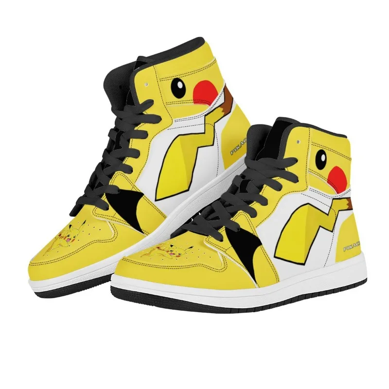 Pokemon PU High Top Sneakers Pikachu Men\'s Anime Print Basketball Shoes Cartoon Creative Couple Trendy Breathable Tennis Shoes