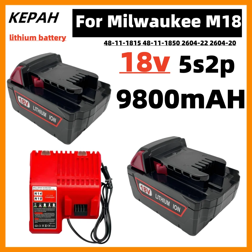 M18 untuk Milwaukee M18 18 18V 9800mAh pengganti untuk Milwaukee M18B5 XC Li-ion baterai 48-11-1815 48-1850 2604-22 2604