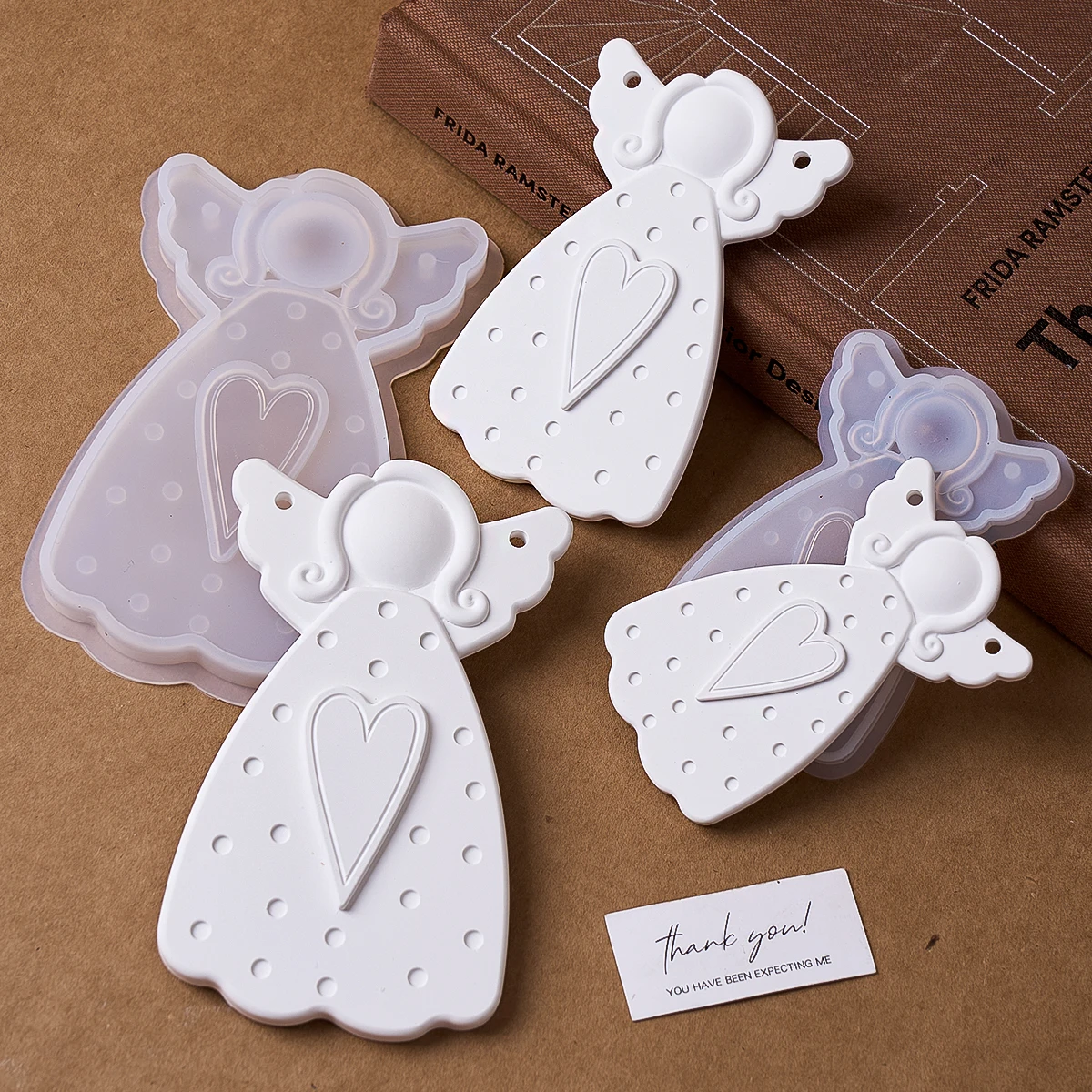 Molde de silicona de Ángel sin rostro para manualidades, adorno colgante para árbol de Navidad, molde de resina de hormigón y yeso, textura de puntos de corazón, vestido, artesanía para niña