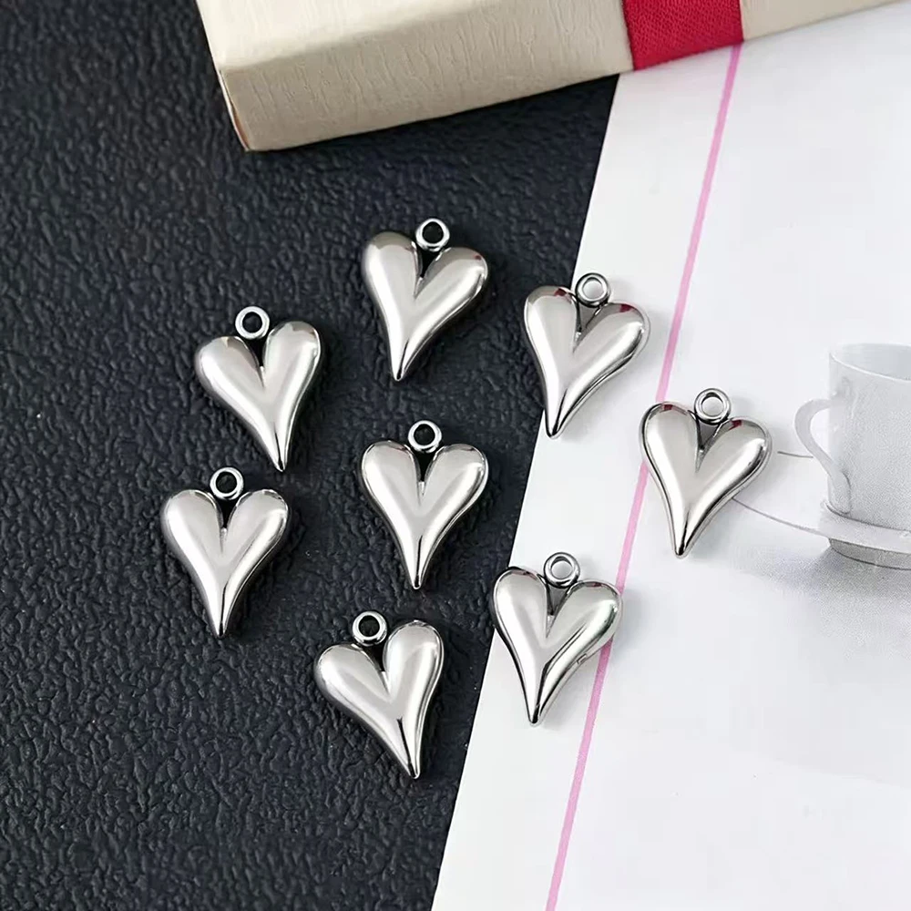 10pcs Stainless Steel Big Hole Heart Charms Pendants for DIY Jewelry Findings Women Necklace Bracelets Supplies Earrings Making view 3