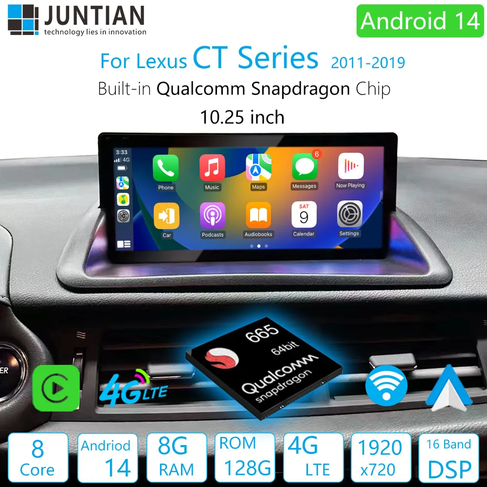 For Lexus CT 200 200h 2011-2019 LHD and RHD Qualcomm Chips Android 14 Car GPS Multimedia Carplay Auto HD Screen Player
