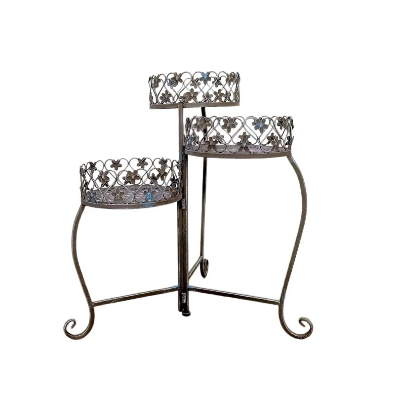 Wrought iron three baskets folding cute flower stand flower pot stand shelf floor type