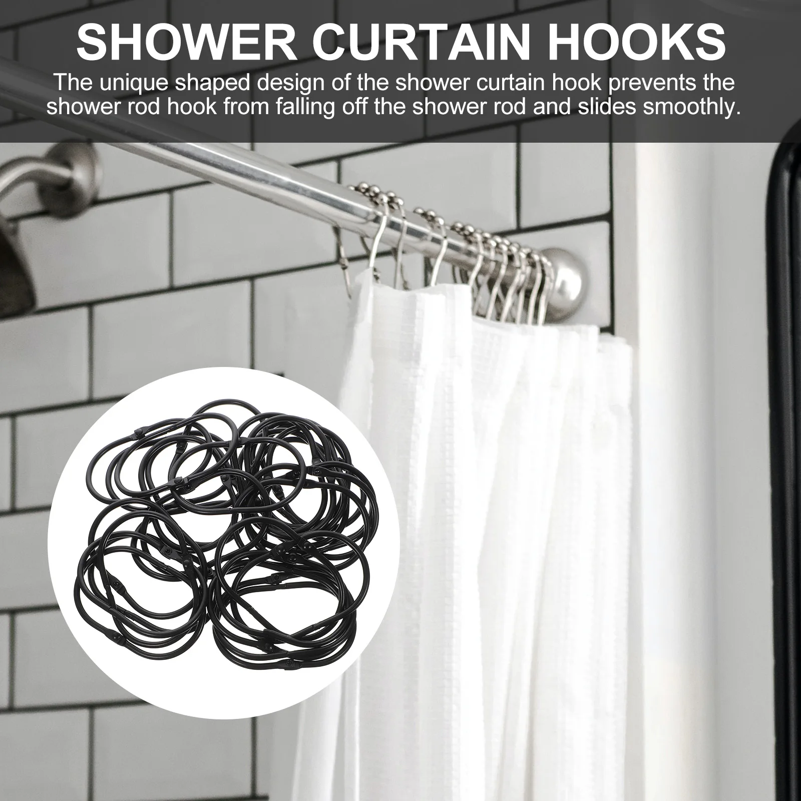 

30Pcs Hanging Shower Curtain Rings Metal Smooth Sliding Hooks Bathroom Accessories Shower Curtain Rod Rings