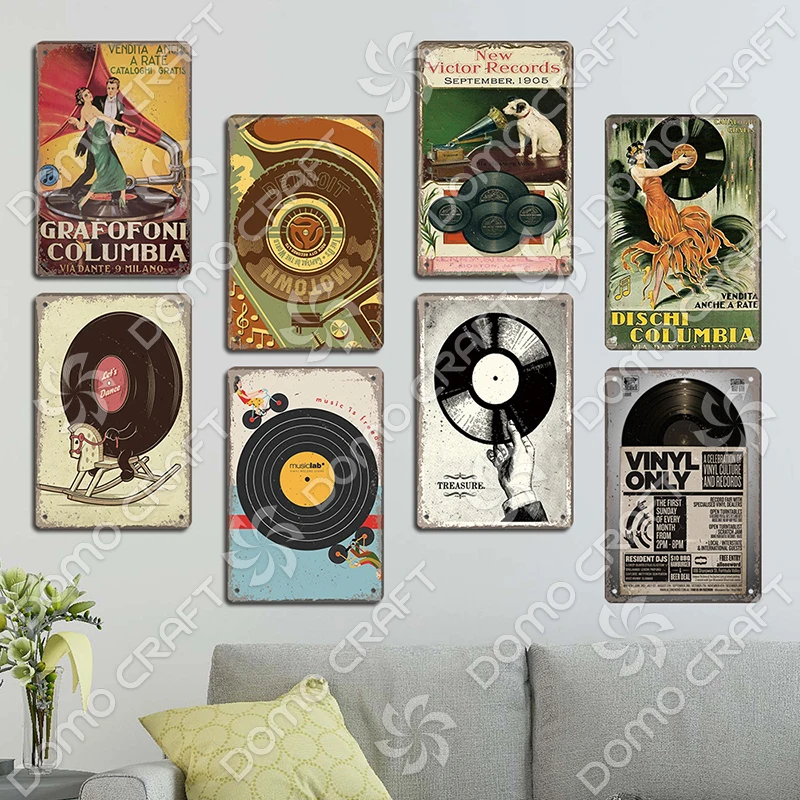 Retro Music Poster Metal Tin Signs Vinyl Record Phonograph Metal Plaque Vintage Wall Decor for Cafe Bar Pub Living Room Home