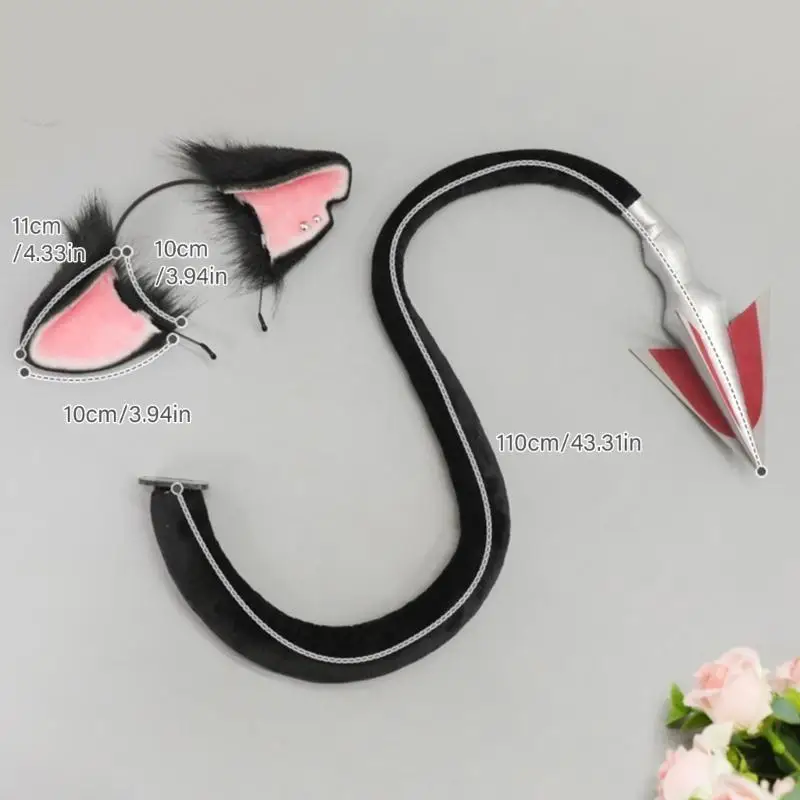 Furry Plush Ear Hairband Tail Cosplay Cosplay Akcesorium na imprezę anime Halloween imprezowy strój i sesje zdjęciowe 6xda