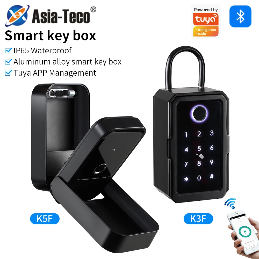 Waterproof TTlock Support Tuya App Fingerprint Bluetooth Key Box Application Remote Unlocking Wall Mounted Lock Box Safety Lock