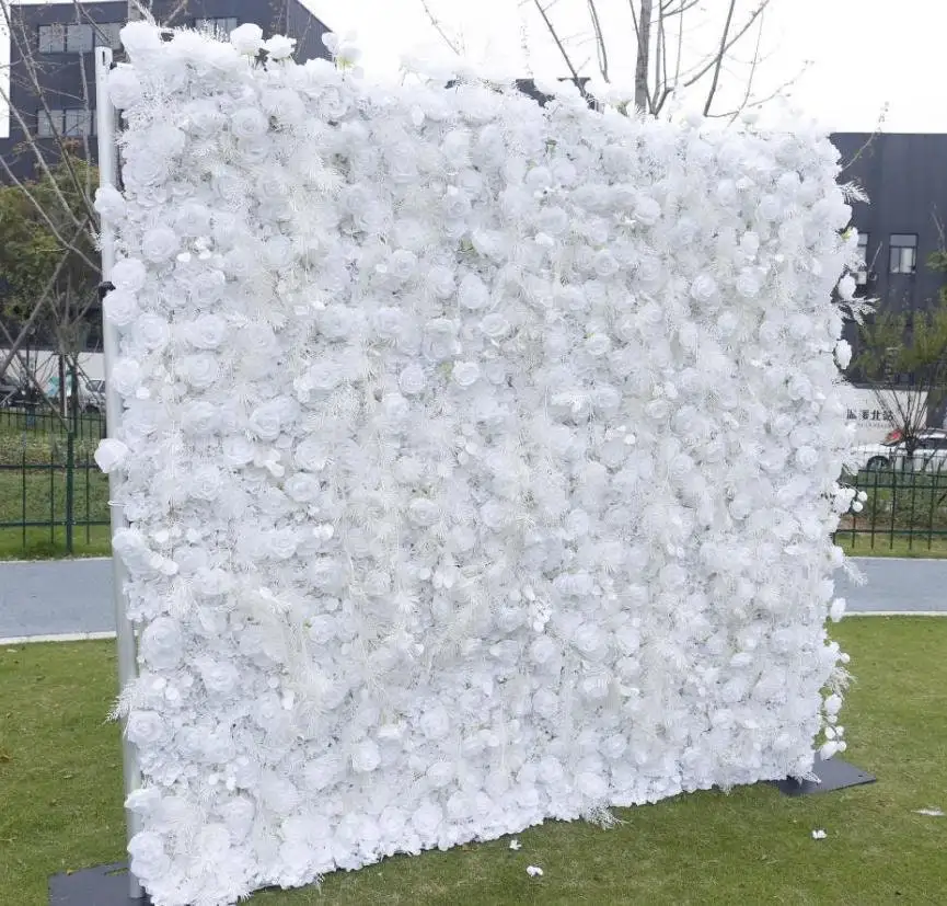 5-D زهرة الورد الأبيض جدار زهرة اصطناعية لوحة متجر المنزل حفلة عطلة جدار ديكور صورة خلفية حفل زفاف خلفية