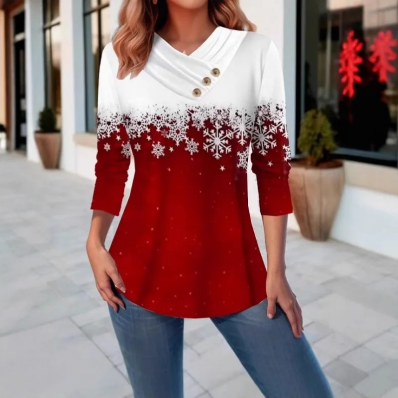 

312590Christmas Hot Selling European and American Plus Size Women's New Snowflake Print Sweatshirt