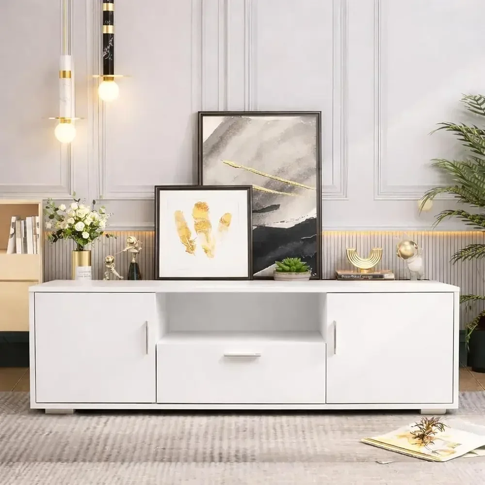 Contemporary TV Stand with 16-Color LED, Single Drawer & Double Doors, Fits up to 55 TVs, 200 lbs Capacity, Modern Entertainment