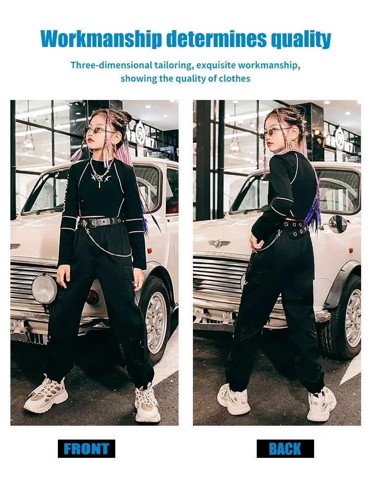 ZZL K-PoP Ropa Trajes de baile de jazz para niñas, Baile callejero para niños, Conjuntos de actuación para niños de Hip Hop, Uniformes de práctica