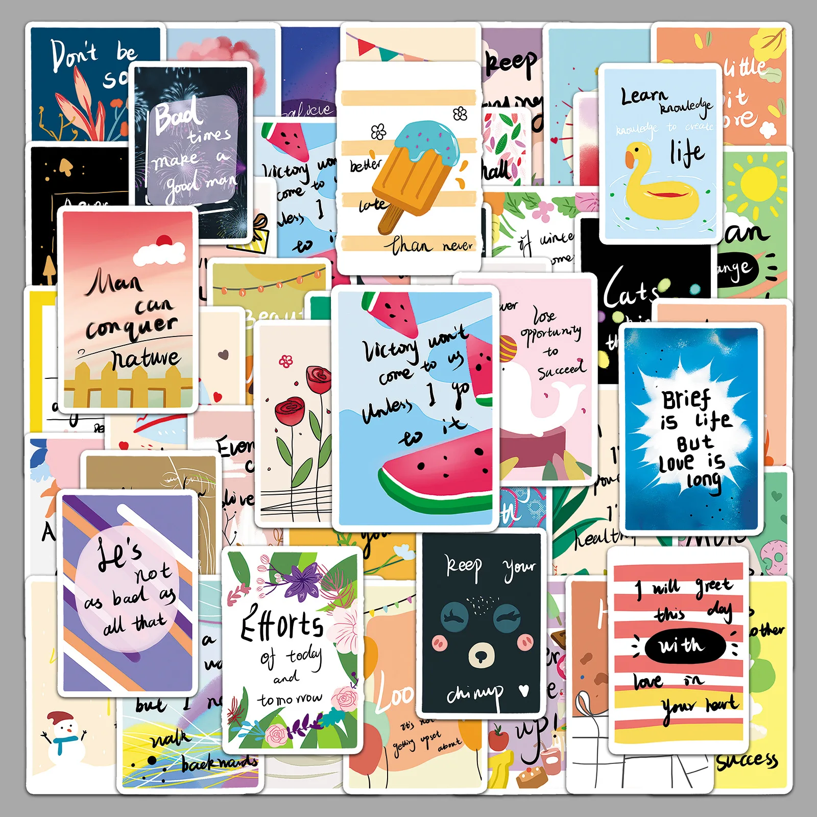 

​​50PCS Motivational Stickers - Cute Cartoon Doodle Decals with Inspirational Quotes for DIY Phone Case & Luggage Decor​​