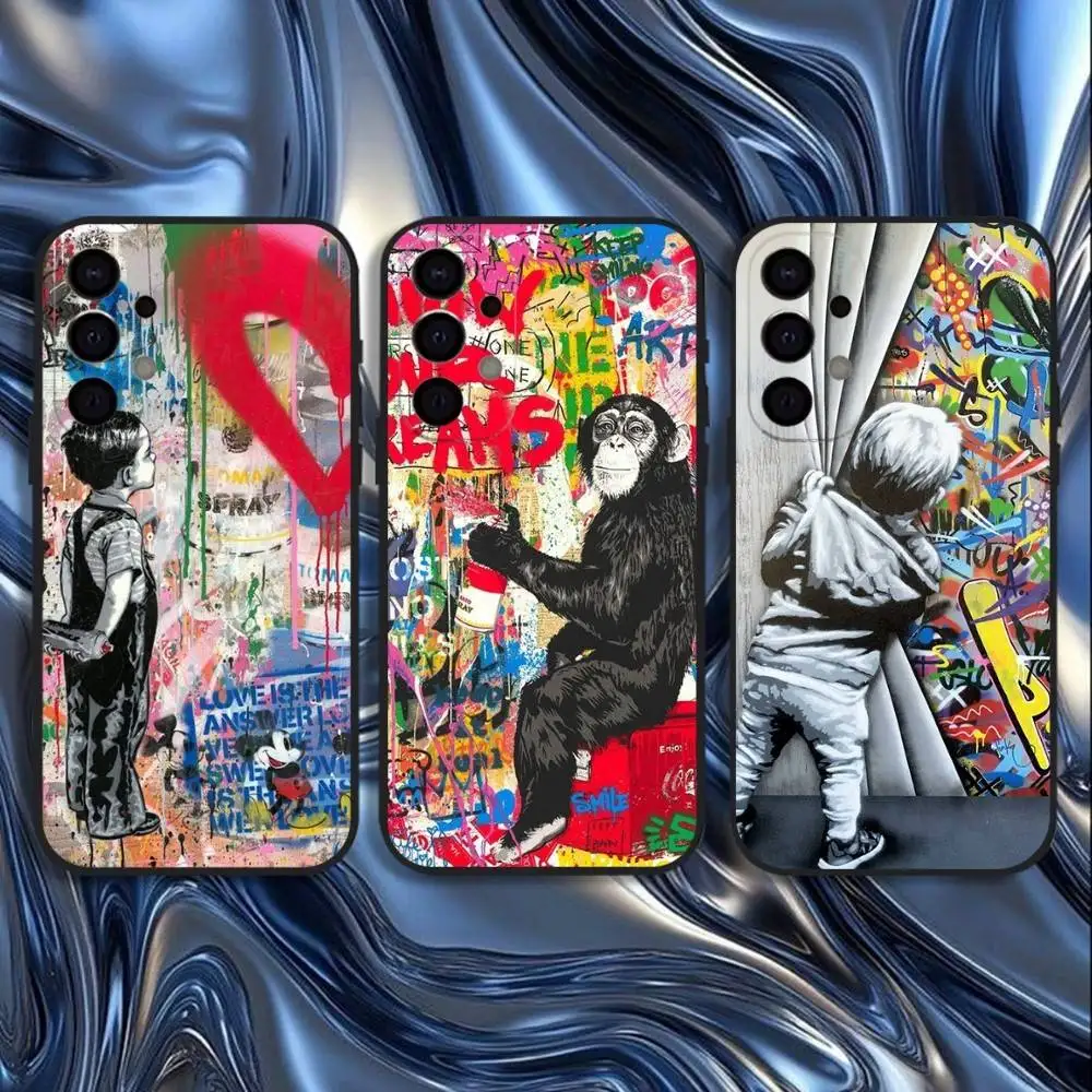 

Banksy Graffiti Art Phone Case For Samsung S25,S24,S21,S22,S23,S30,Ultra,S20,Plus,Fe,Lite,5G Black Cover