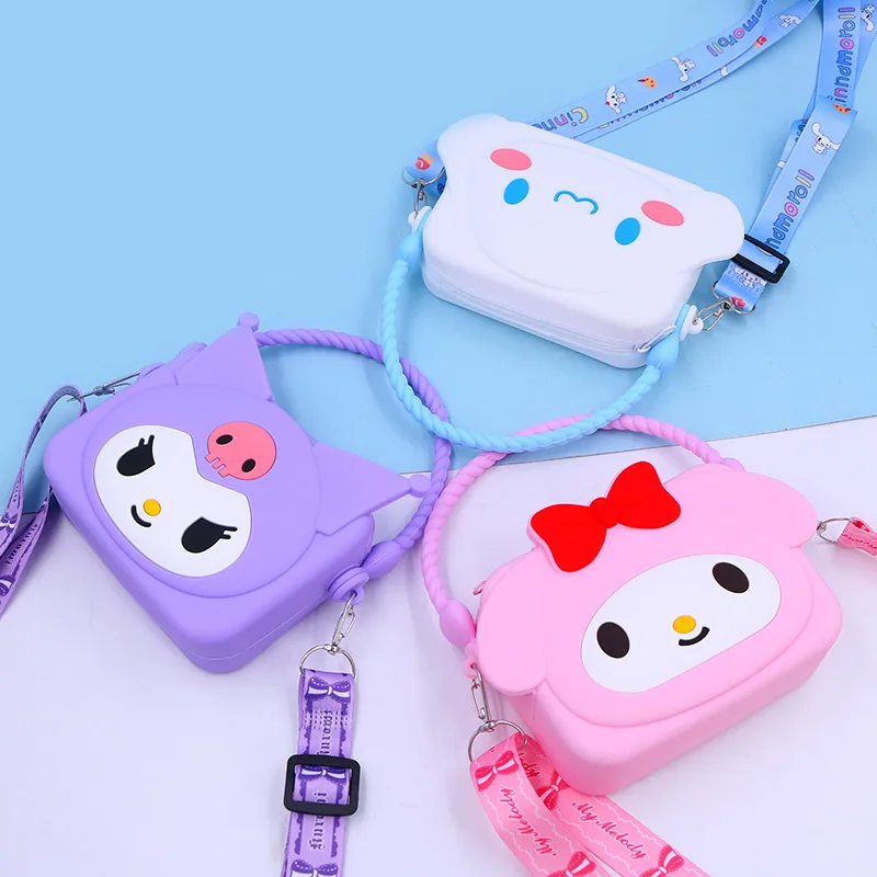 Anime Sanrio Hello Kitty Kawaii Fashion Girl Storage Bag Silicone Coin Purse Cartoon Crossbody Shoulder Bag Child Birthday Gifts