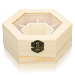 Hexagon Jewelry Box Retro Trinket Box Chest Storage Container Glass Lid Lock Handmade Collection Case Grid Division Display Box