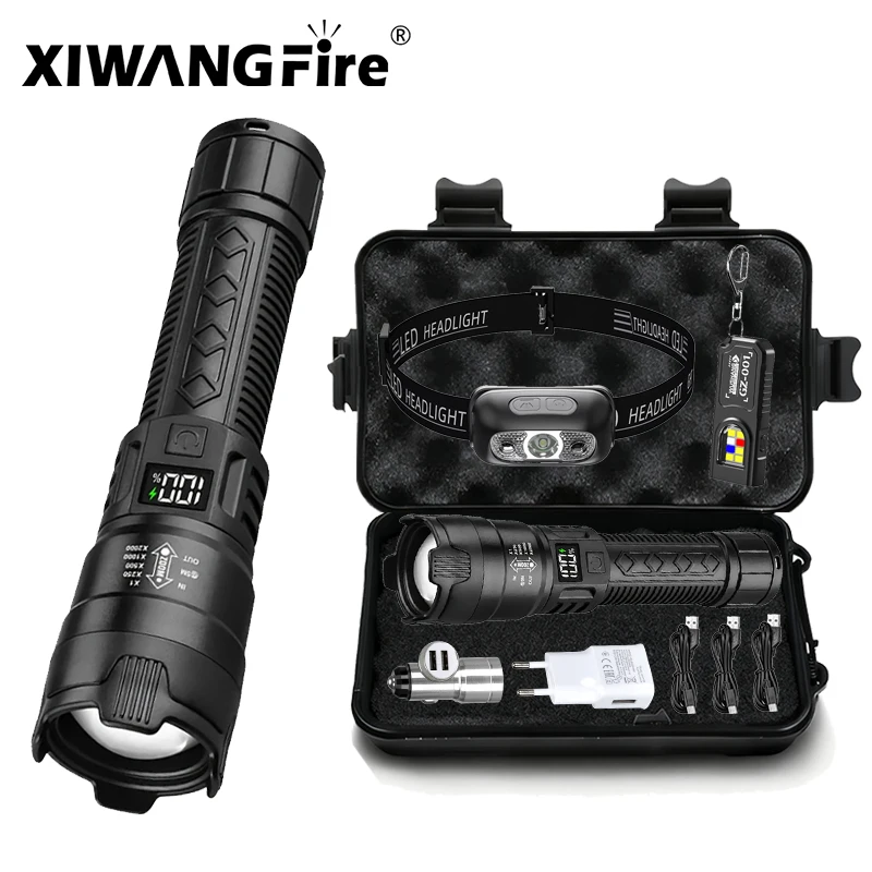 Powerful 2000LM Flashlight Paired with Sensing Headlight Package, USB Rechargeable Outdoor Camping and Fishing Portable Set