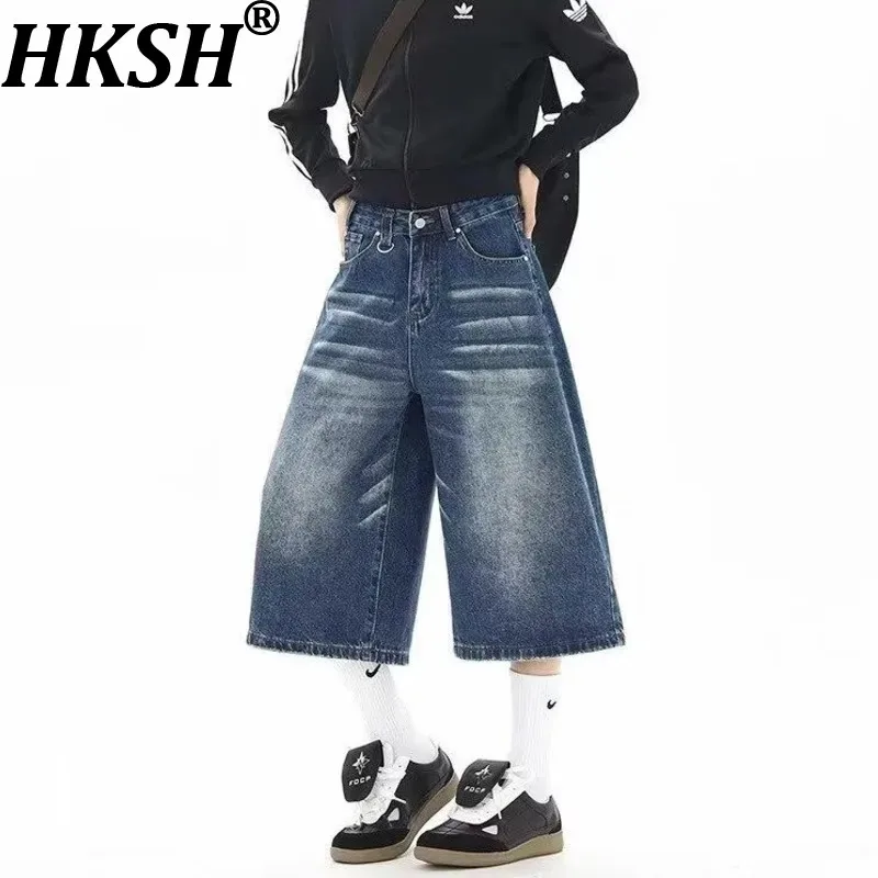 HKSH American Vintage Summer Spring New Men Tide Punk Jeans Cat-Ear Washed Cropped Denim Shorts Loose Versatile Suitable HK24482