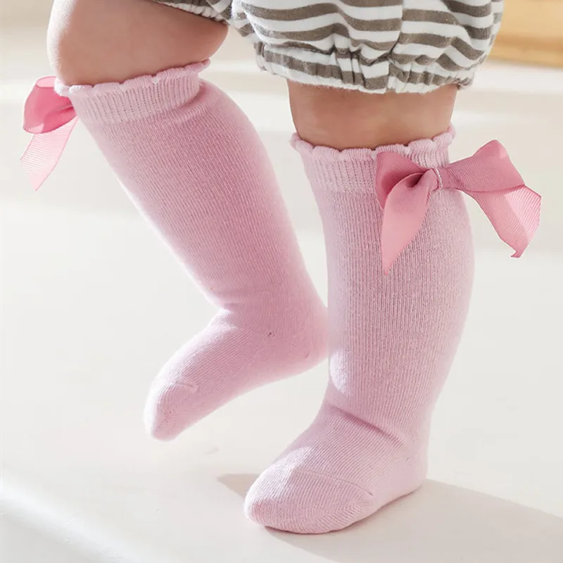 0-7Years Old Cotton Baby Girls Socks With Bows Knee High Children Princess Stocking For Girls Toddler Kids Long Sock Autumn New