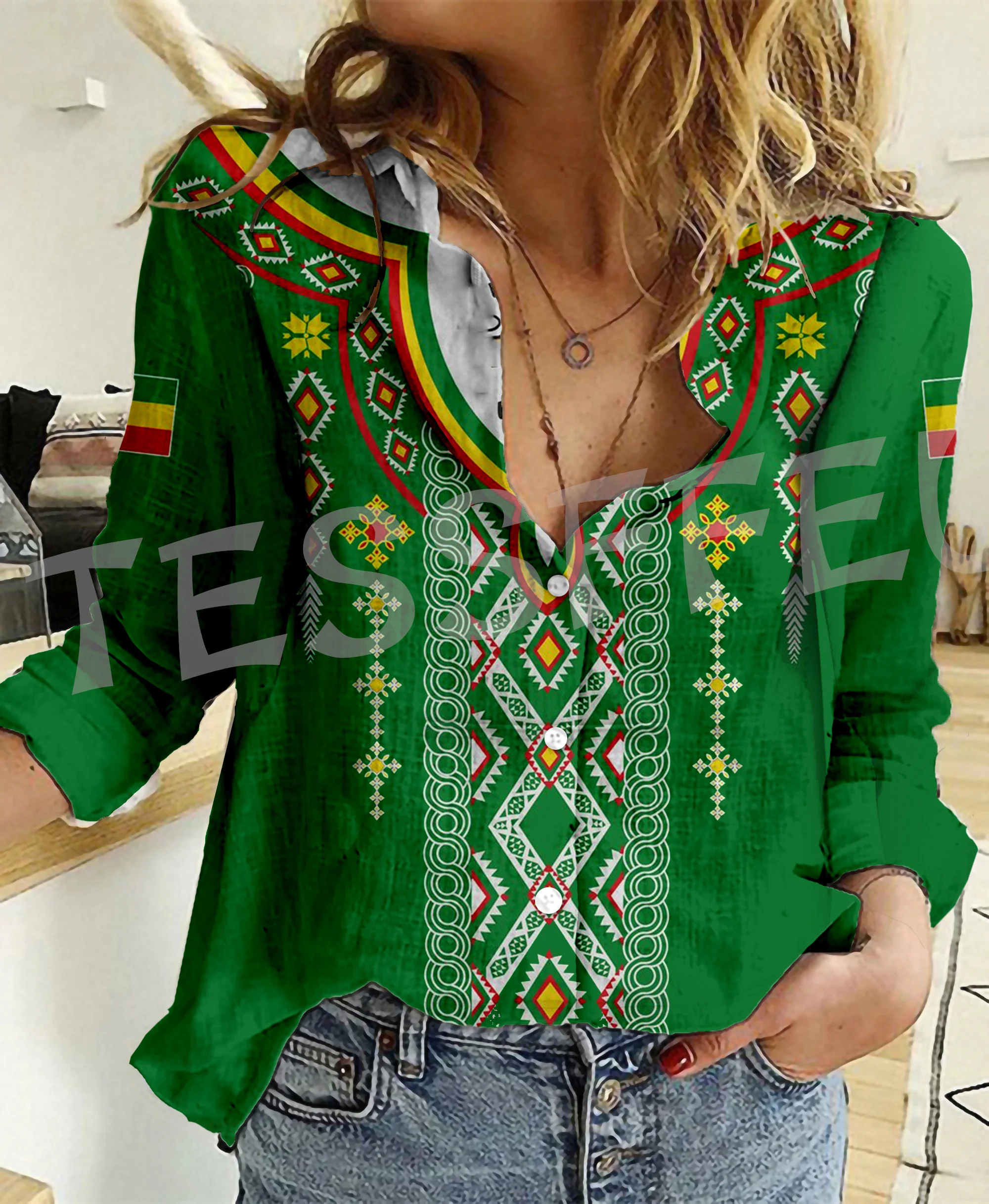 África Etiópia Reggae Leão Vintage Tatuagem Retro 3DPrint Streetawear Harajuku Mulheres Casual Botão-Down Camisas Mangas Compridas XA6