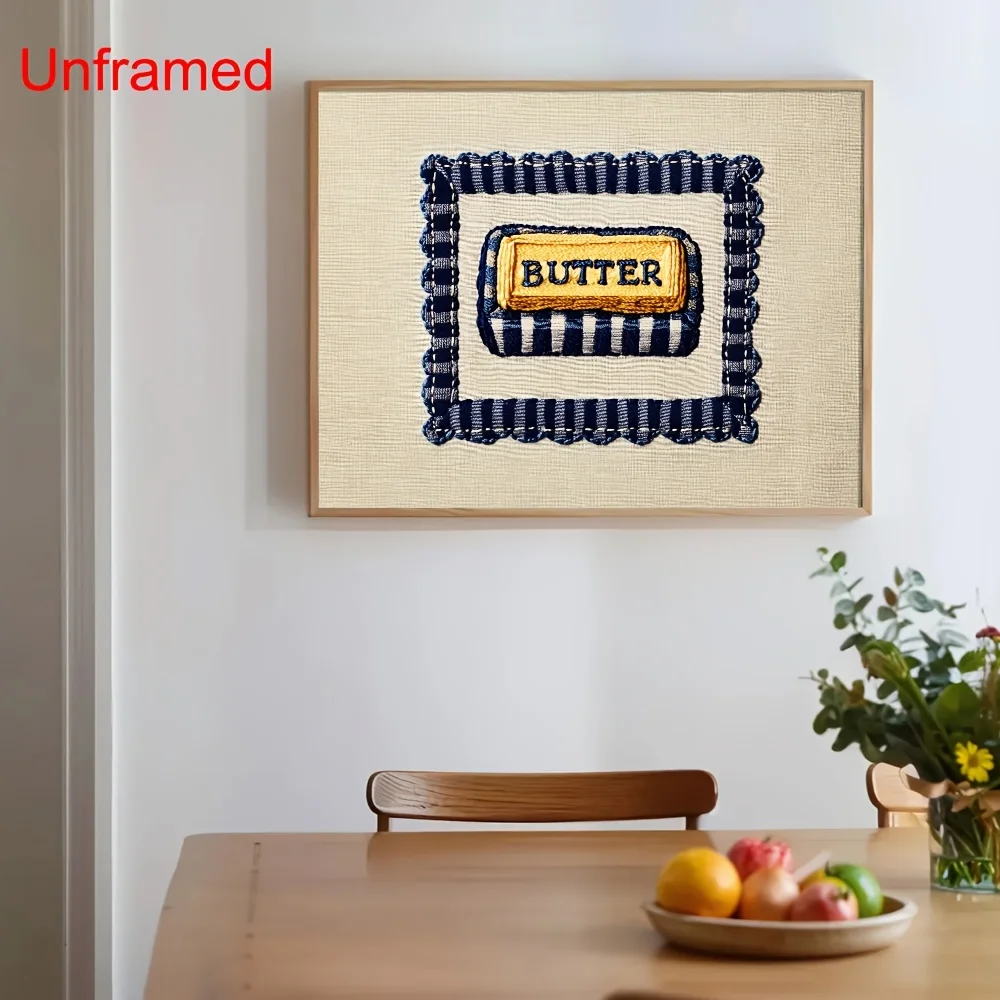 2D Flat, 2D Flat, Unframed 2D Flat Canvas Poster Featuring a Vintage Quirky Butter Kitchen Still Life, Perfect for Adding a M