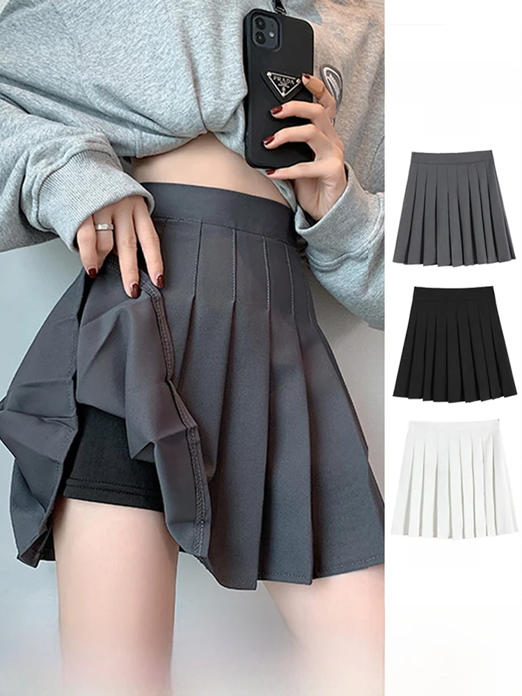 

ay High Waist A-Line Skirt for Women Student Pleated Anti-Light Spring Summer Autumn ort Skirt Sweet Sle Polyester...