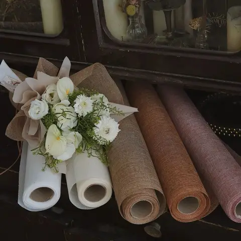 1 Roll Linen Texture Flower Wrapping Paper Craft Paper For Bouquet Packaging Gift Wrapping Party Wedding Decorative Tissue Paper