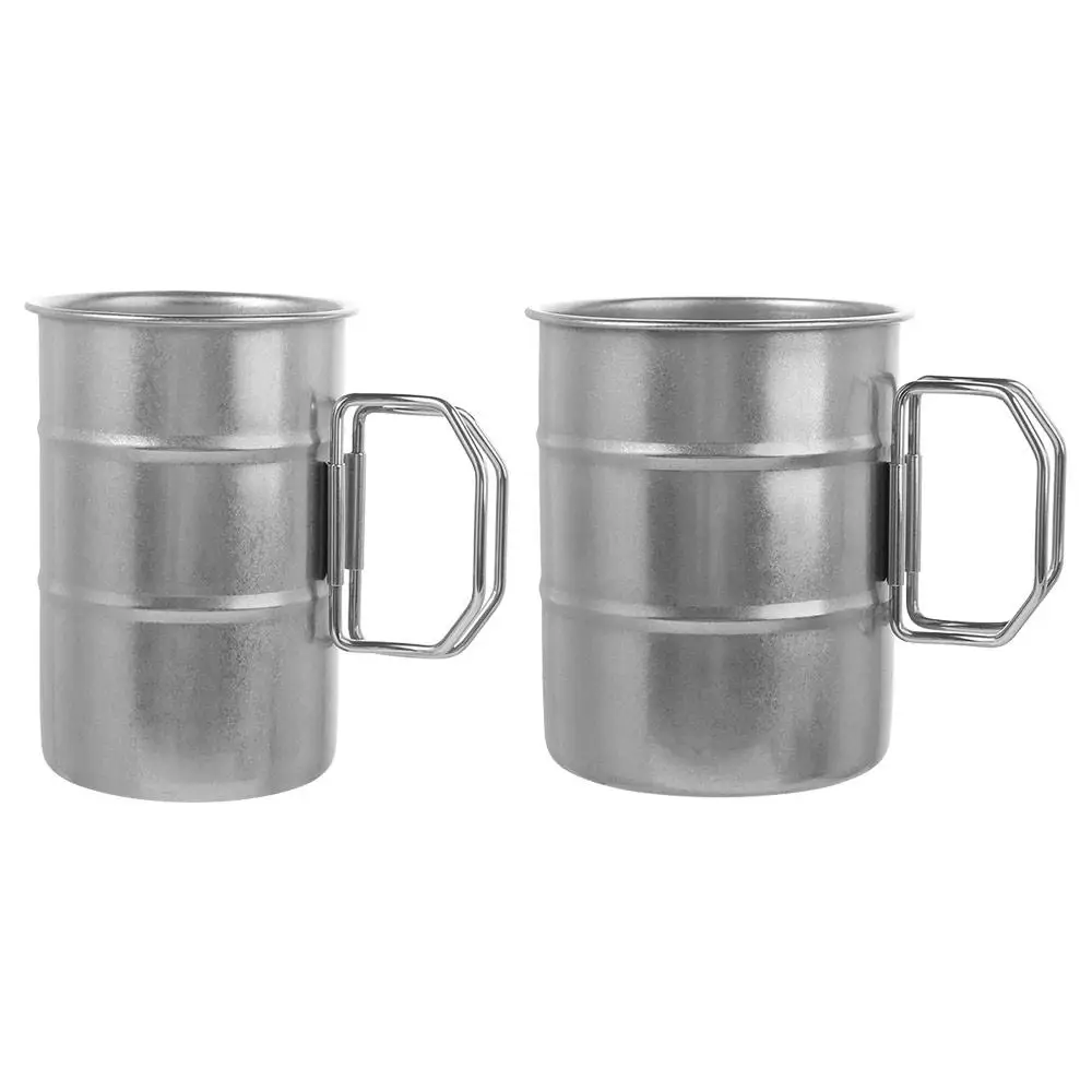 แก้วน้ำสแตนเลสแบบพับได้ รูปทรงถังน้ำมัน ป้องกันการลวก แก้วน้ำวินเทจ ทนความร้อน จับถนัดมือ