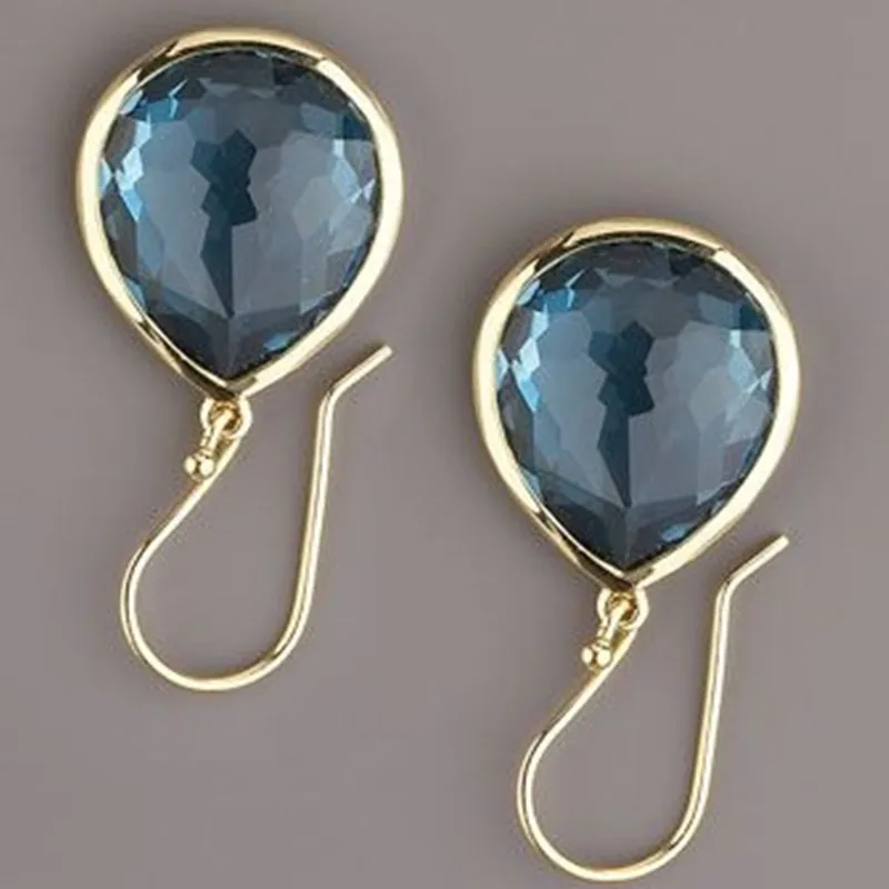 Trendy Water Drop Sea Blue Zircon Stones Earrings Exquisite Gold Color Metal Engagement Wedding Dangle Earrings for Women