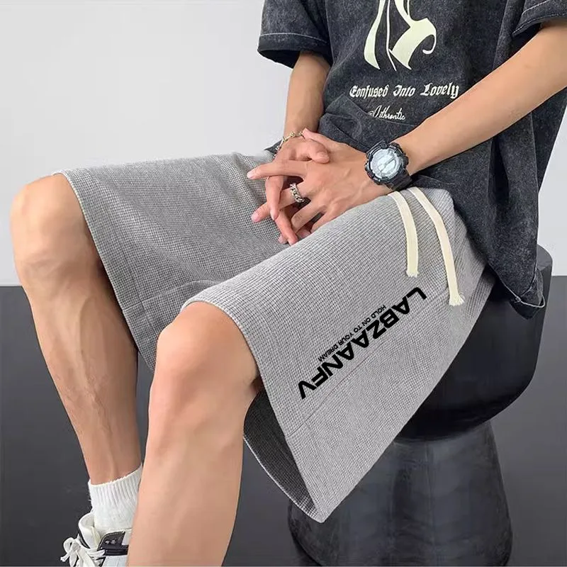 

2026 Summer Men's Casual Shorts High Street Loose and Large Size Sports Shorts Waffle Fabric Breathable Short Pants Men Clothing