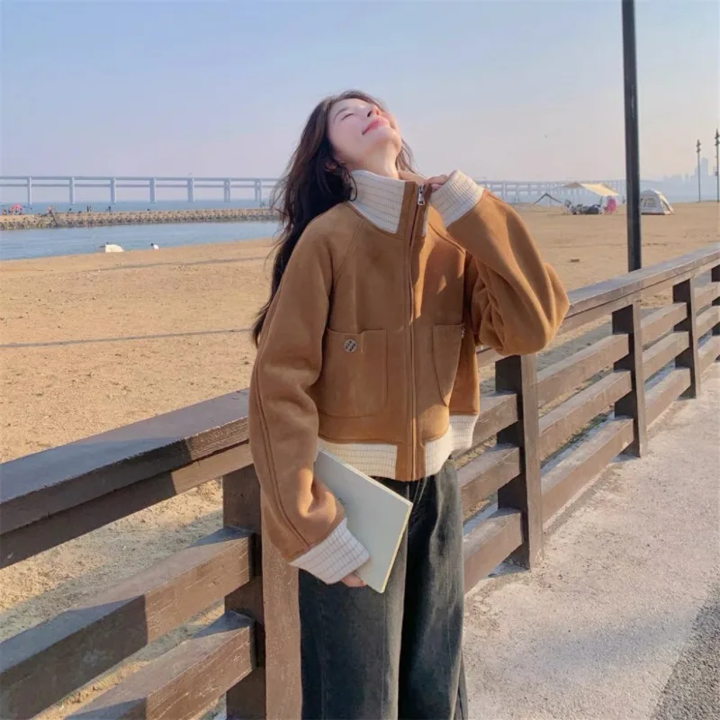 

Tagkita Women's Suede Jaet ort Thiened Lamb Fur Fill Inteated Leather And Fur Autumn Winter New Sle Zipper Closure ...