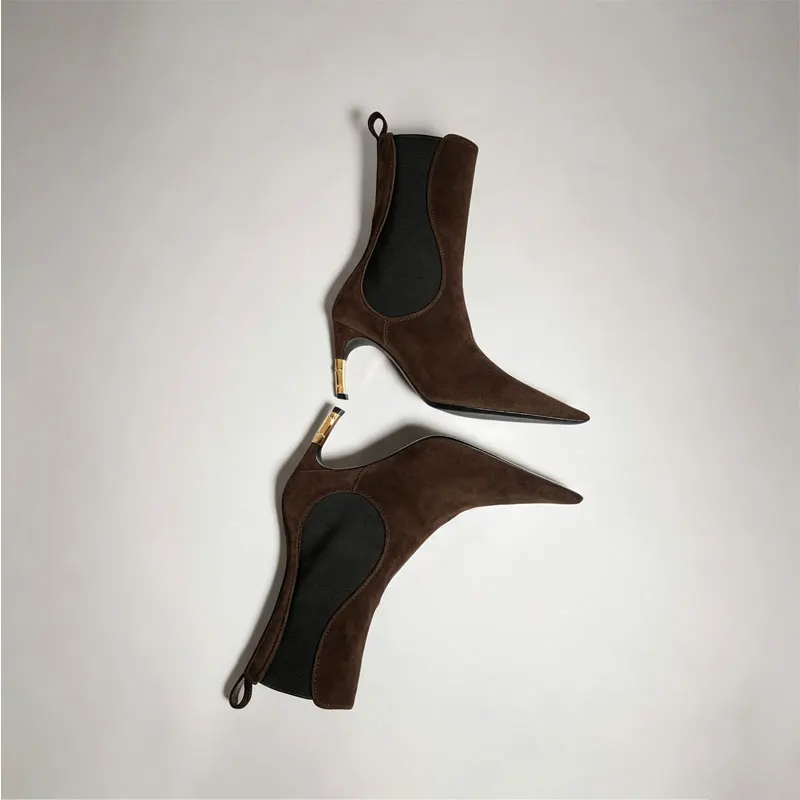 Women's New Knee High Boots with Pointed Kitten Heel and Stretch Fabric for Autumn and Winter Party Fashion, Mid Length Boots