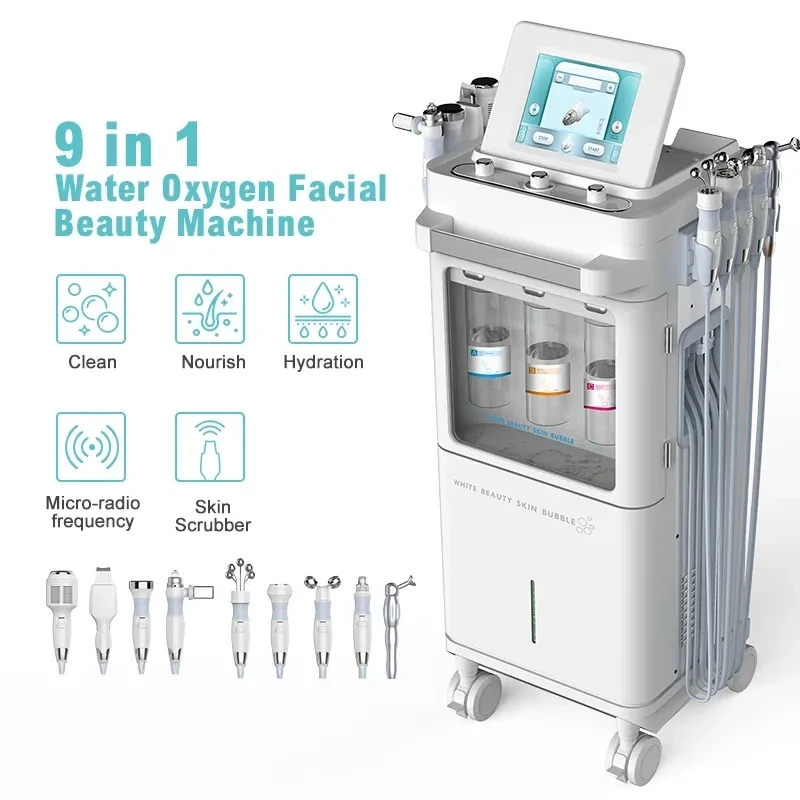 Máquina Facial Multifunción de Microdermoabrasión 9 en 1, Cuidado de la Piel, Limpieza, Pulido con Agua, Máquina de Burbujas H2O2, Belleza
