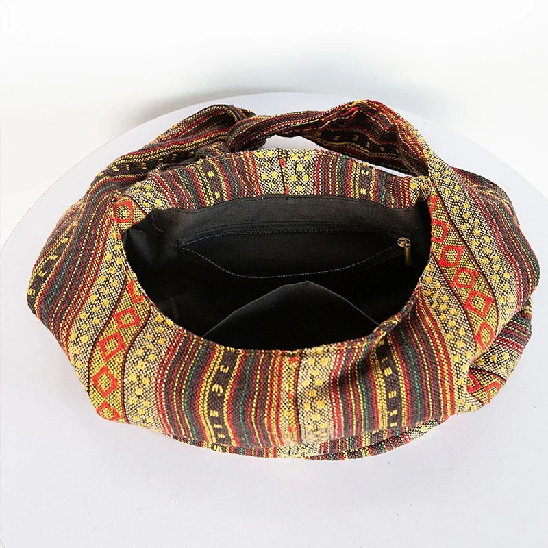Vintage Bohemian Chic Canvas Shoulder Bag Ethnic Style Large Capacity Handbag Soft Tote Bag Casual Crossbody Bag Female Daily