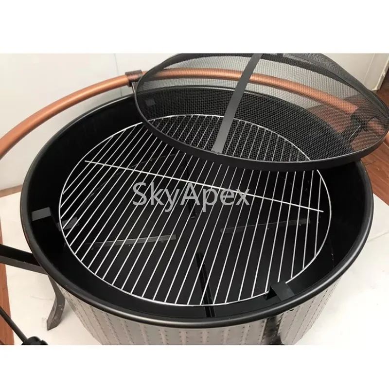 Smokeless Steel Fire Pit Bowl Circle Grill Wood Burning Camping Outdoor Stove Removable Ash Pan Portable  Cover Backyard Cooking