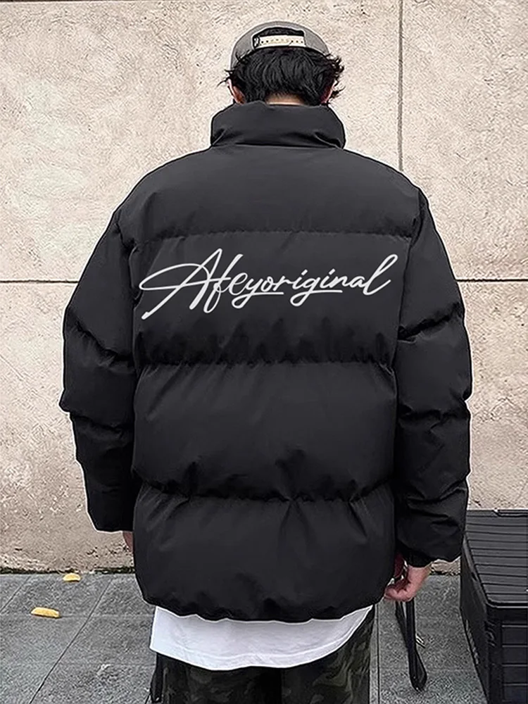

Bla American High Street down Cotton Jaet Men's Thiened Letter Print Outerwear Teenage Warm Bread Sle Winter Coat