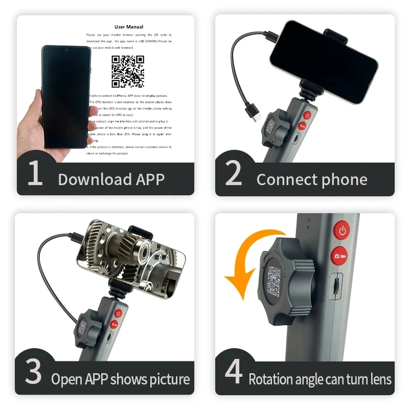 New 6.0/ 8.0MM Articulating Endoscope Camera HD for Cars 2Way 180°  Rotation Industrial Borescope Inspection For Android/IOS/PC