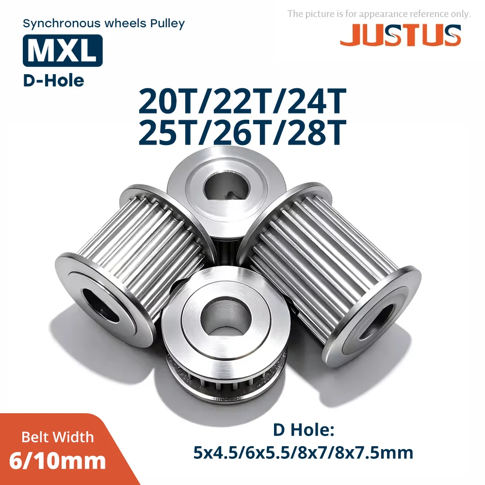 MXL 20T/22T/24T/25T/26T/28T Synchronous Wheel D-hole 5x4.5/6x5/6x5.5/8x7/8x7.5mm For MXL Timing Belt Width 6/10mm Pitch 2.032mm