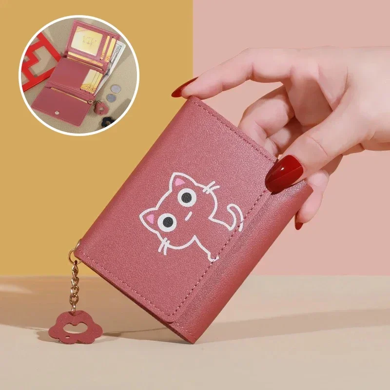 

2025Korean New Small Female Cat Short Fold Personalized Student Cute Mini Fashion Wallet Zero Wallet folding coin purse card bag